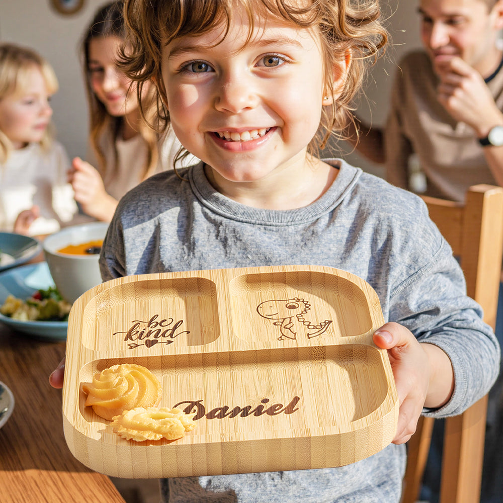 Personalized Square Bamboo Suction Plate with Baby Name – Eco-Friendly Toddler Mealtime Gift