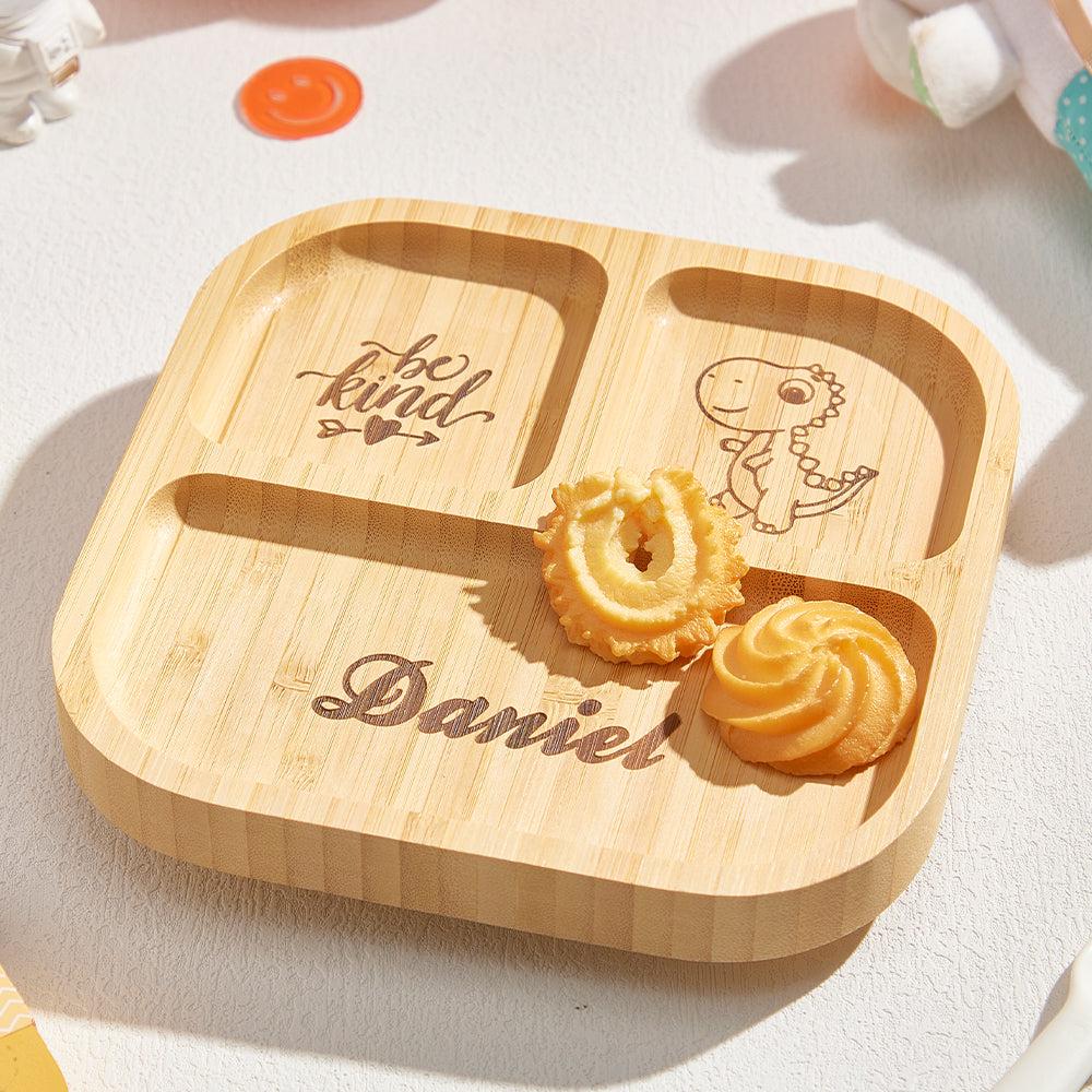 Personalized Square Bamboo Suction Plate with Baby Name – Eco-Friendly Toddler Mealtime Gift