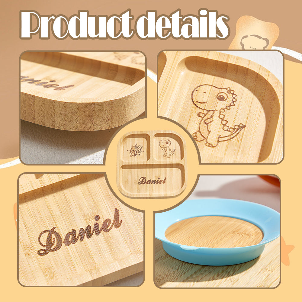 Personalized Square Bamboo Suction Plate with Baby Name – Eco-Friendly Toddler Mealtime Gift