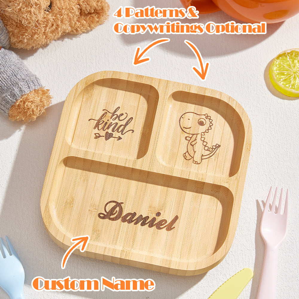 Personalized Square Bamboo Suction Plate with Baby Name – Eco-Friendly Toddler Mealtime Gift