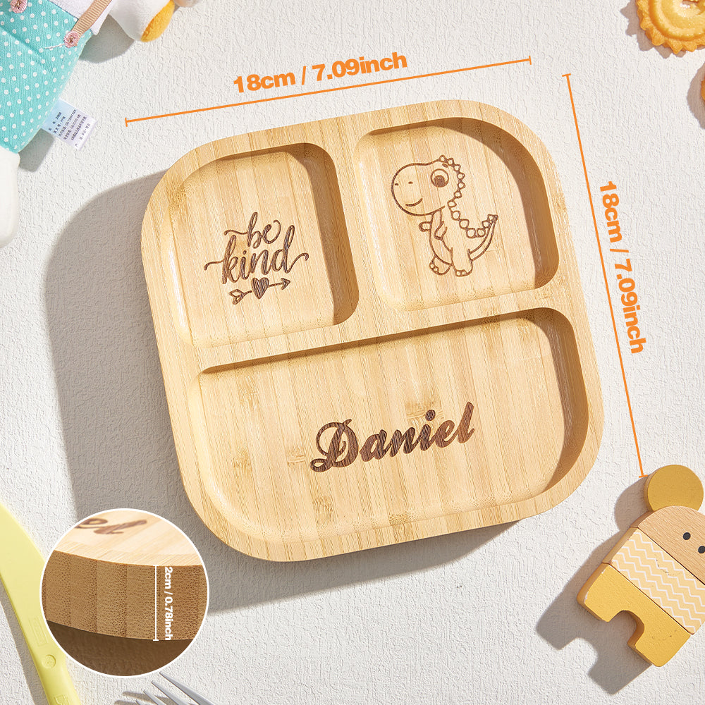Personalized Square Bamboo Suction Plate with Baby Name – Eco-Friendly Toddler Mealtime Gift