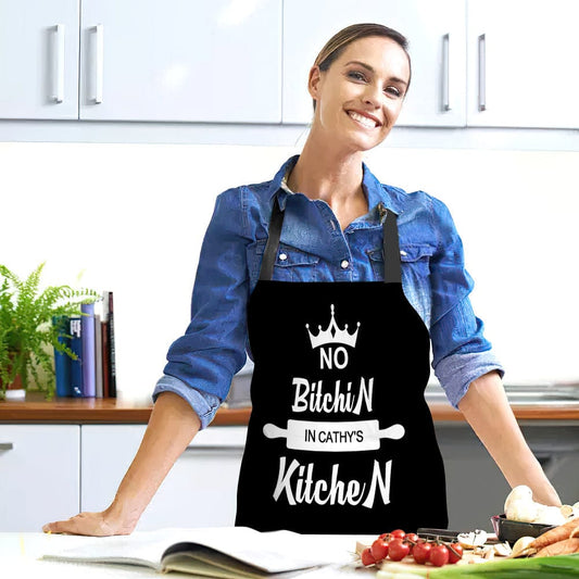 Custom Name Apron – “No Bitchin’ in My Kitchen” Personalized Apron Gift for Her, Funny Kitchen Gift, Cooking Apron with Sayings
